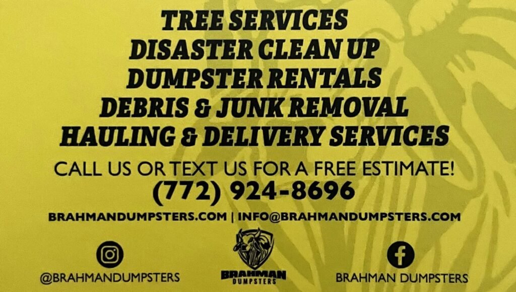Brahman Dumpsters Business Card Back View