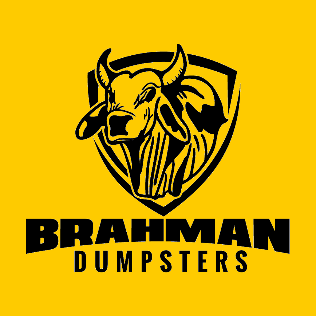 Black Bull and Brahman Dumpsters in Block Lettering. Yellow Background.